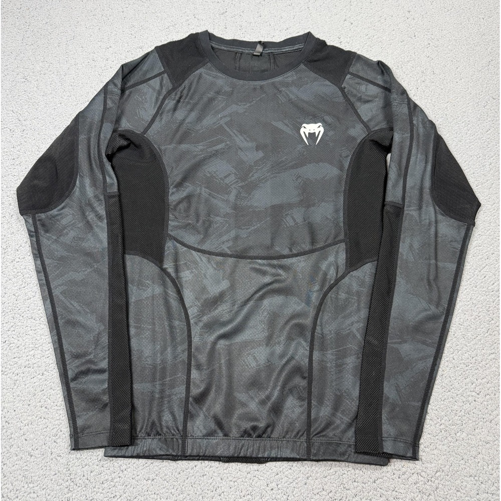 Venum Shirt Mens Large Gray Camo Long Sleeve Crewneck Compression Athletic Top